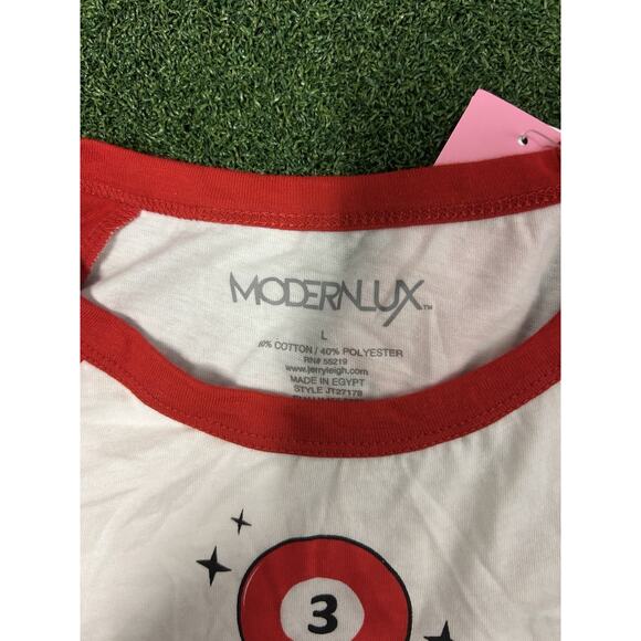 Modern Lux red and white 3 ball long sleeve cropped shirt size womens L - Picture 3 of 4